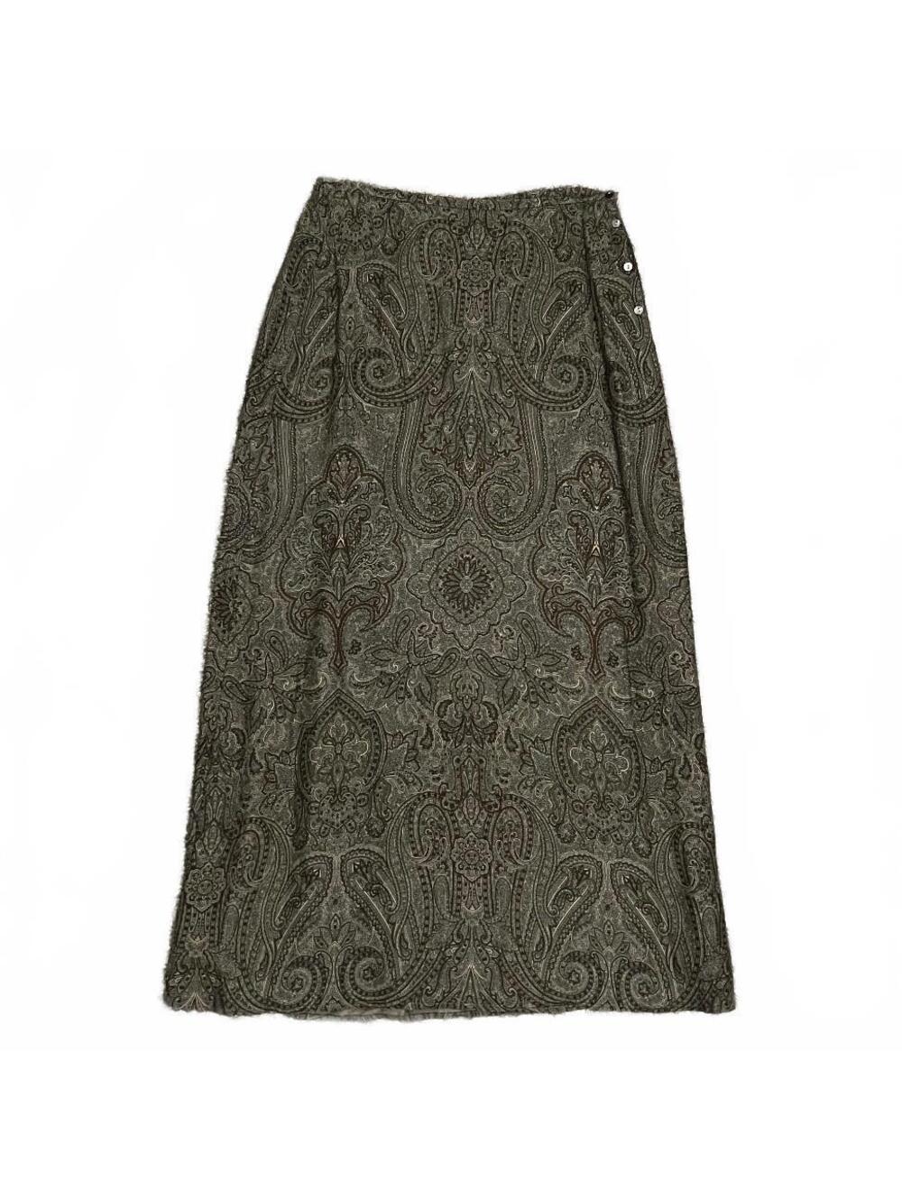 Y2K Brown Wool Paisley Maxi Skirt Boho Whimsigoth Fall